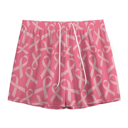 Pink Ribbon Breast Cancer Pattern Print Mesh Shorts