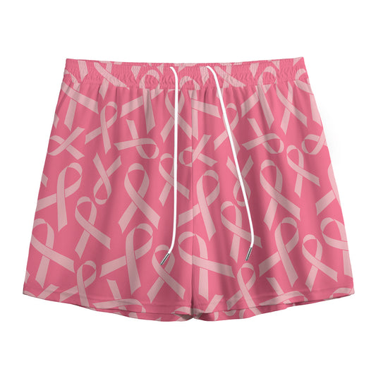 Pink Ribbon Breast Cancer Pattern Print Mesh Shorts