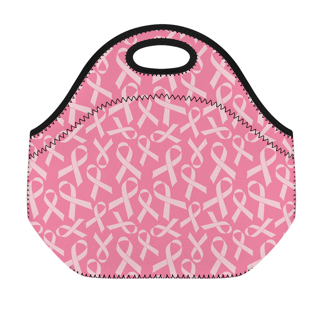 Pink Ribbon Breast Cancer Pattern Print Neoprene Lunch Bag