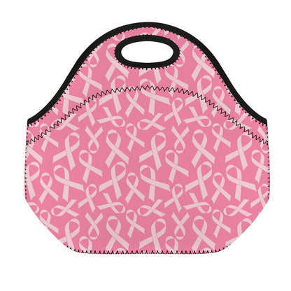 Pink Ribbon Breast Cancer Pattern Print Neoprene Lunch Bag