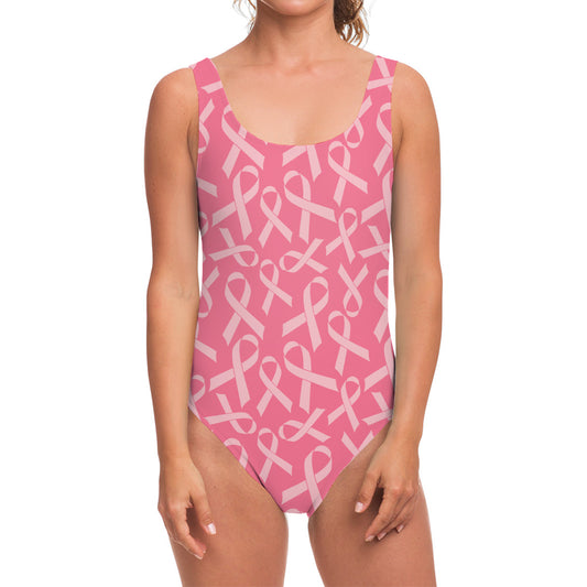 Pink Ribbon Breast Cancer Pattern Print One Piece Swimsuit