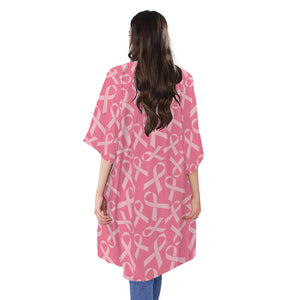 Pink Ribbon Breast Cancer Pattern Print Open Front Beach Cover Up