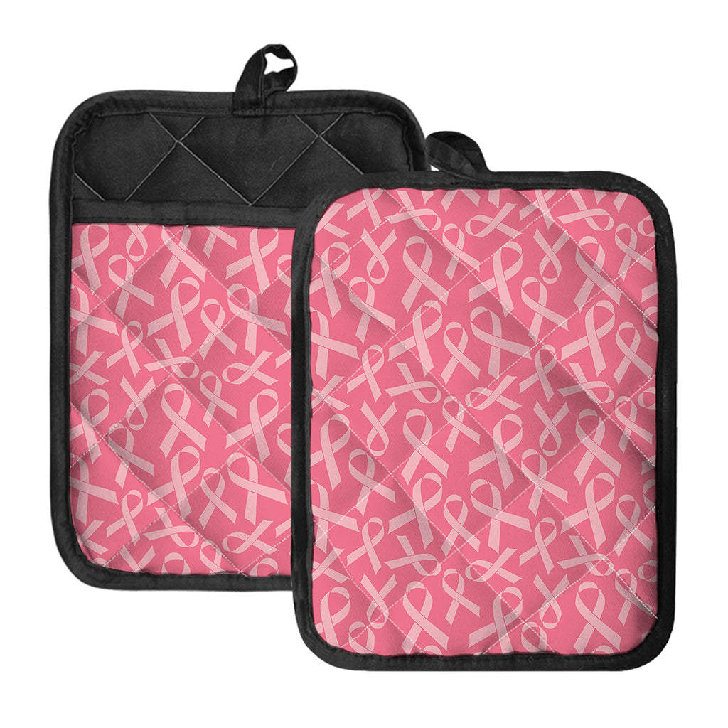 Pink Ribbon Breast Cancer Pattern Print Pot Holders With Pocket
