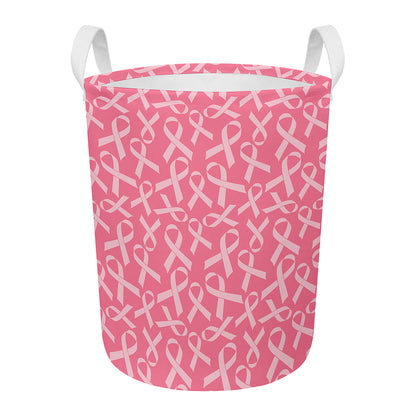 Pink Ribbon Breast Cancer Pattern Print Round Laundry Basket