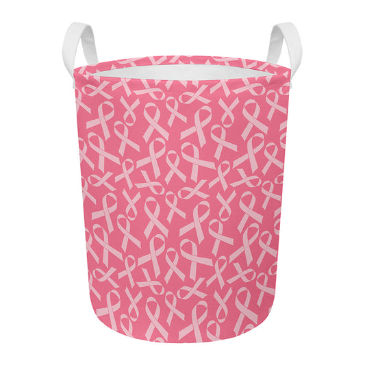 Pink Ribbon Breast Cancer Pattern Print Round Laundry Basket