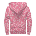 Pink Ribbon Breast Cancer Pattern Print Sherpa Lined Zip Up Hoodie