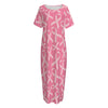 Pink Ribbon Breast Cancer Pattern Print Short Sleeve Long Nightdress