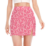 Pink Ribbon Breast Cancer Pattern Print Side Slit Mini Skirt