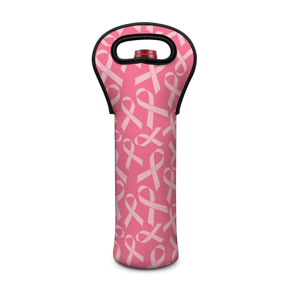 Pink Ribbon Breast Cancer Pattern Print Single Neoprene Wine Tote