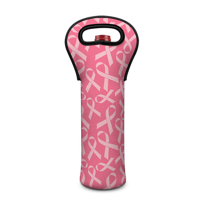 Pink Ribbon Breast Cancer Pattern Print Single Neoprene Wine Tote