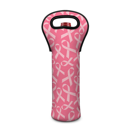Pink Ribbon Breast Cancer Pattern Print Single Neoprene Wine Tote