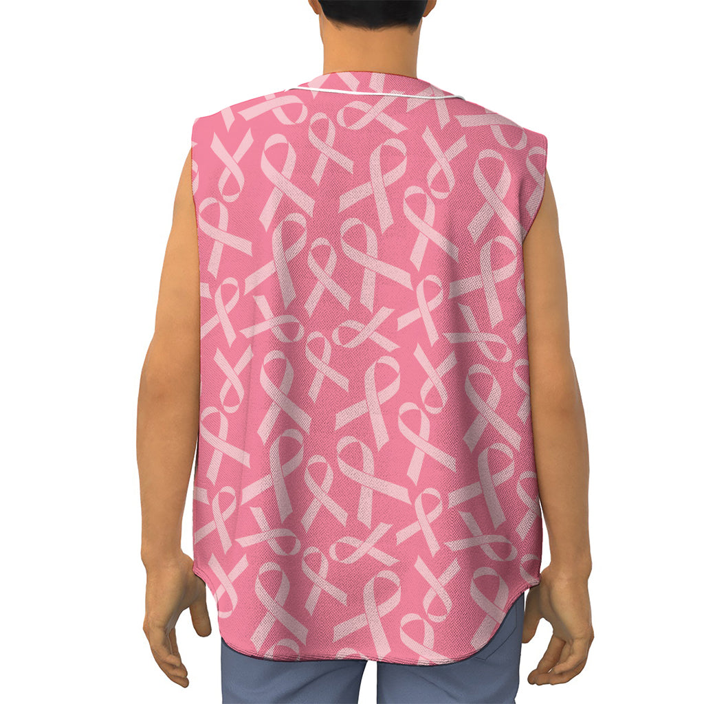 Pink Ribbon Breast Cancer Pattern Print Sleeveless Baseball Jersey
