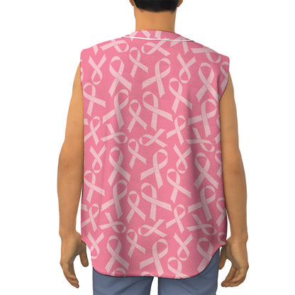 Pink Ribbon Breast Cancer Pattern Print Sleeveless Baseball Jersey