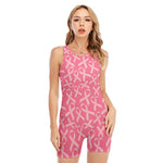 Pink Ribbon Breast Cancer Pattern Print Sleeveless One Piece Swimsuit