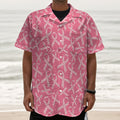 Pink Ribbon Breast Cancer Pattern Print Textured Short Sleeve Shirt