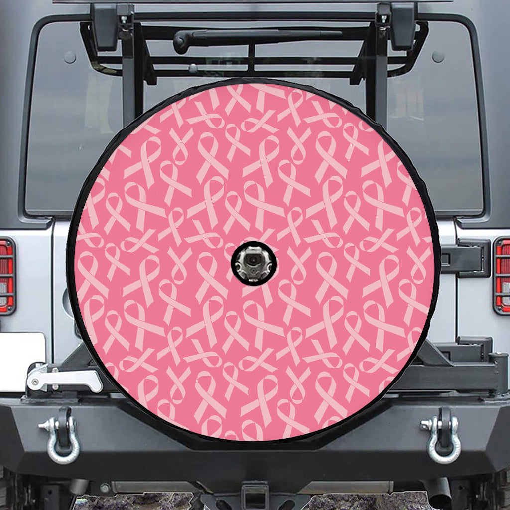 Pink Ribbon Breast Cancer Pattern Print Tire Cover With Camera Hole