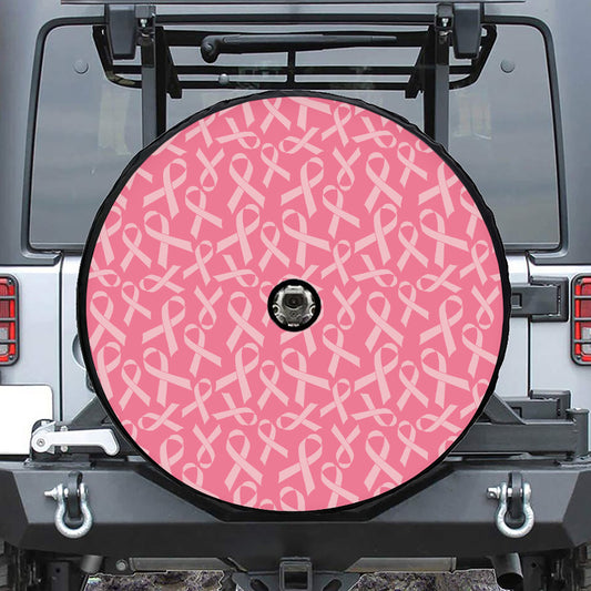 Pink Ribbon Breast Cancer Pattern Print Tire Cover With Camera Hole