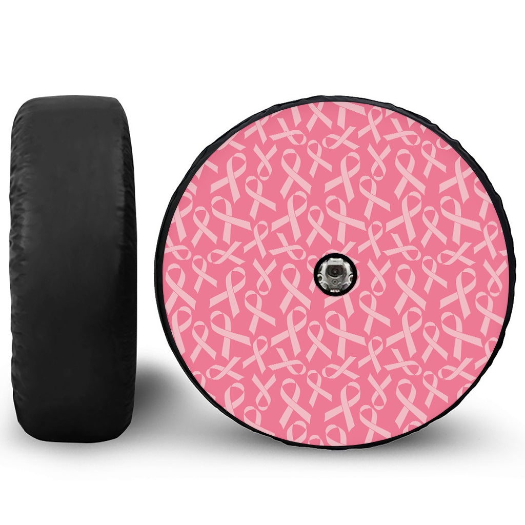 Pink Ribbon Breast Cancer Pattern Print Tire Cover With Camera Hole