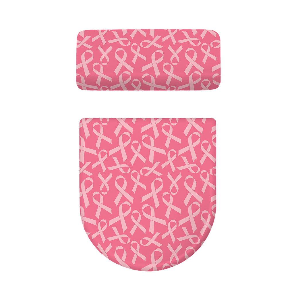 Pink Ribbon Breast Cancer Pattern Print Toilet Lid And Tank Cover Set