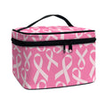 Pink Ribbon Breast Cancer Pattern Print Travel Makeup Bag