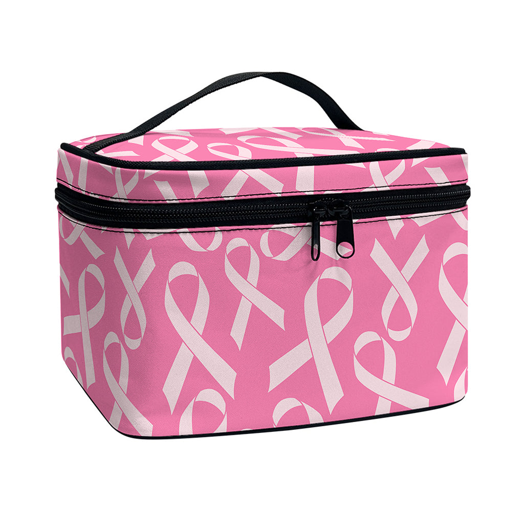 Pink Ribbon Breast Cancer Pattern Print Travel Makeup Bag