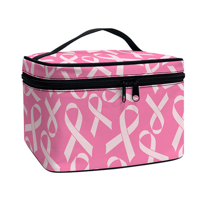 Pink Ribbon Breast Cancer Pattern Print Travel Makeup Bag