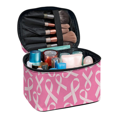 Pink Ribbon Breast Cancer Pattern Print Travel Makeup Bag