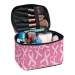 Pink Ribbon Breast Cancer Pattern Print Travel Makeup Bag