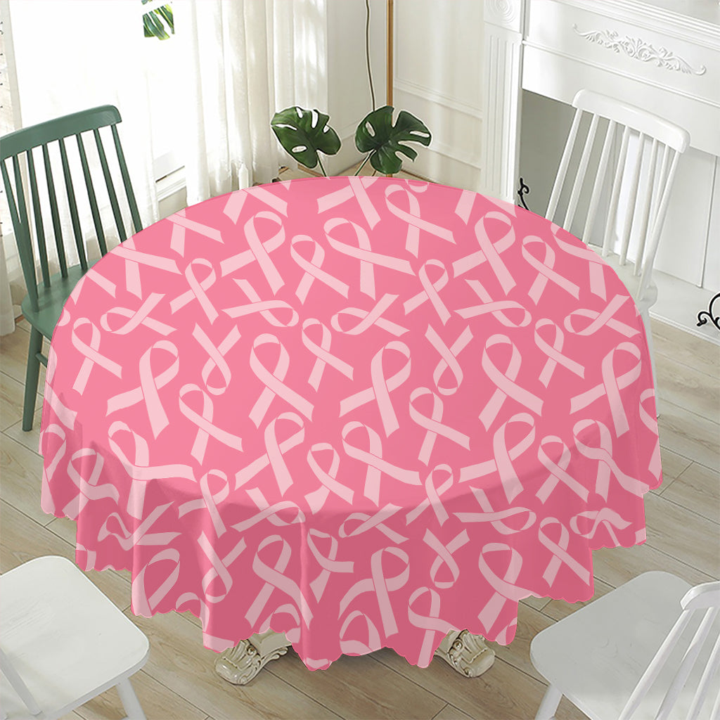 Pink Ribbon Breast Cancer Pattern Print Waterproof Round Tablecloth