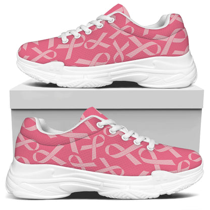 Pink Ribbon Breast Cancer Pattern Print White Chunky Shoes