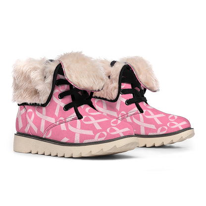 Pink Ribbon Breast Cancer Pattern Print Winter Boots