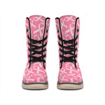 Pink Ribbon Breast Cancer Pattern Print Winter Boots