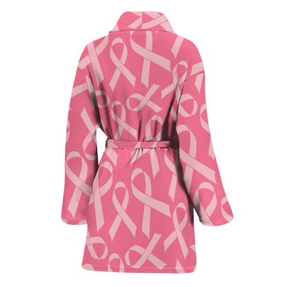 Pink Ribbon Breast Cancer Pattern Print Women's Bathrobe