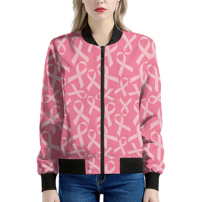 Pink Ribbon Breast Cancer Pattern Print Women's Bomber Jacket