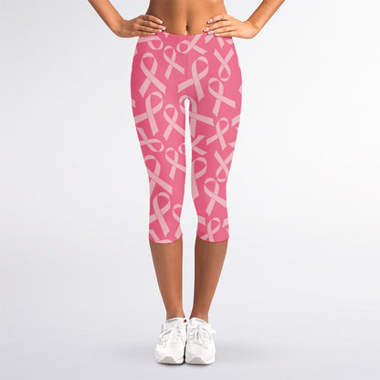 Pink Ribbon Breast Cancer Pattern Print Women's Capri Leggings
