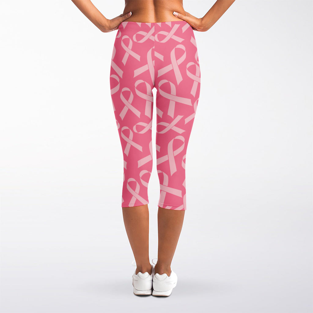 Pink Ribbon Breast Cancer Pattern Print Women's Capri Leggings
