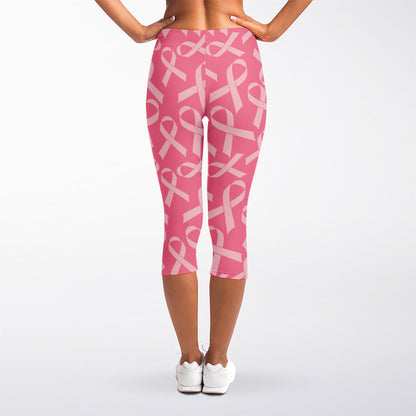 Pink Ribbon Breast Cancer Pattern Print Women's Capri Leggings