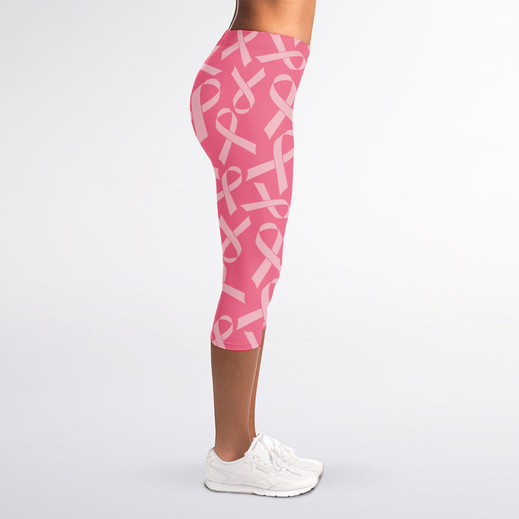 Pink Ribbon Breast Cancer Pattern Print Women's Capri Leggings