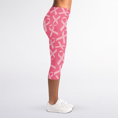 Pink Ribbon Breast Cancer Pattern Print Women's Capri Leggings