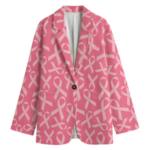 Pink Ribbon Breast Cancer Pattern Print Women's Cotton Blazer