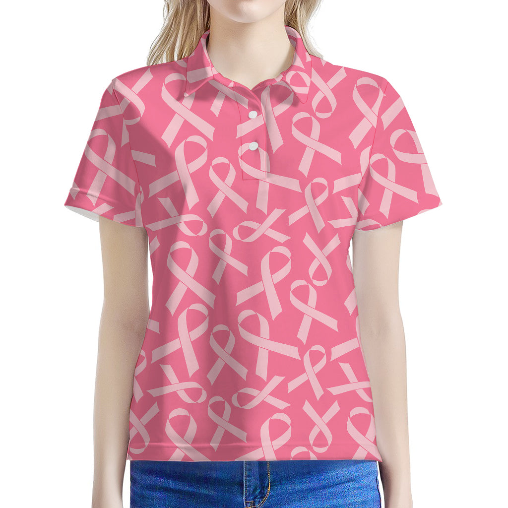 Pink Ribbon Breast Cancer Pattern Print Women's Polo Shirt