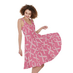 Pink Ribbon Breast Cancer Pattern Print Women's Sleeveless Dress