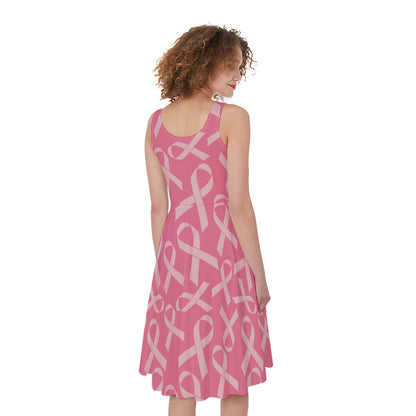Pink Ribbon Breast Cancer Pattern Print Women's Sleeveless Dress