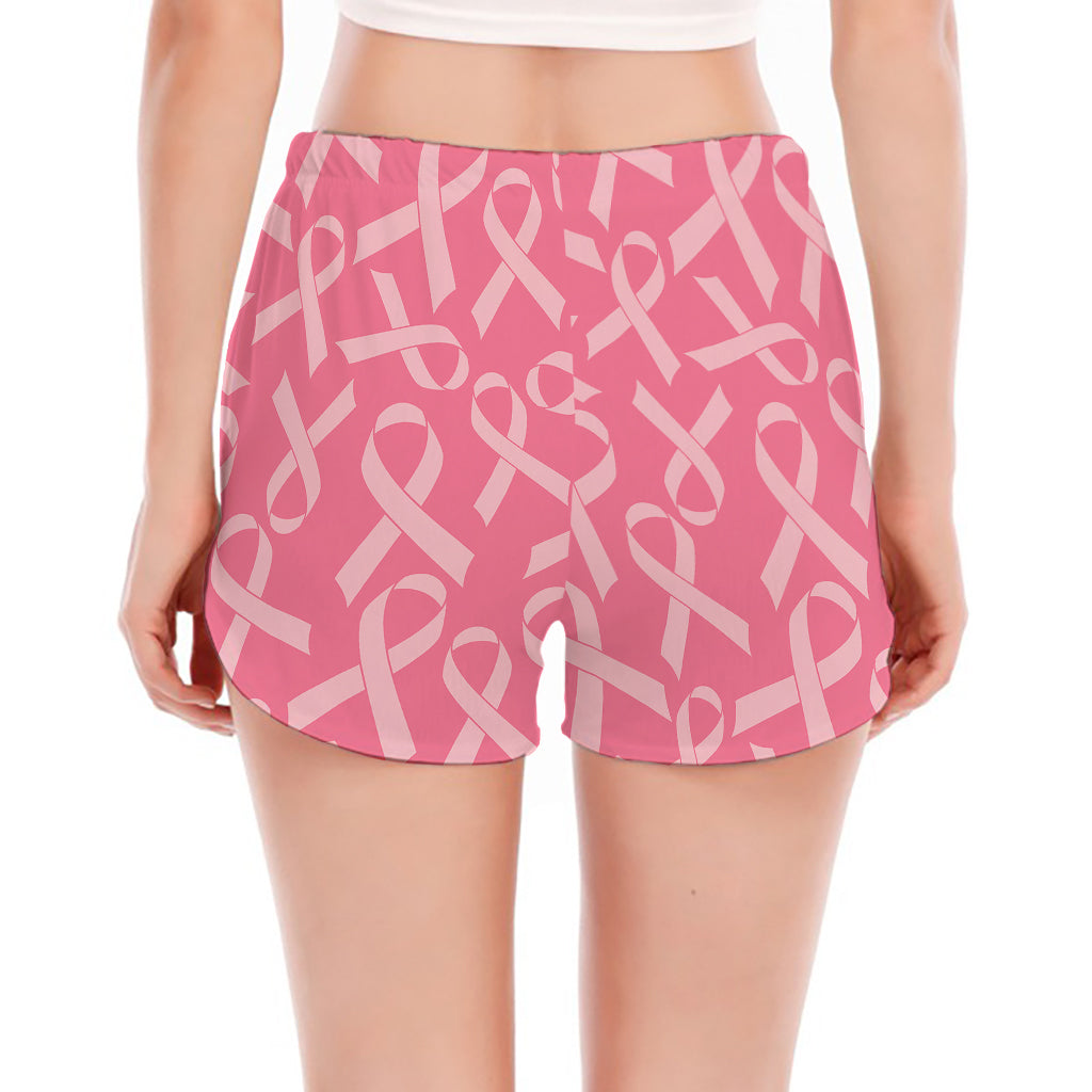 Pink Ribbon Breast Cancer Pattern Print Women's Split Running Shorts
