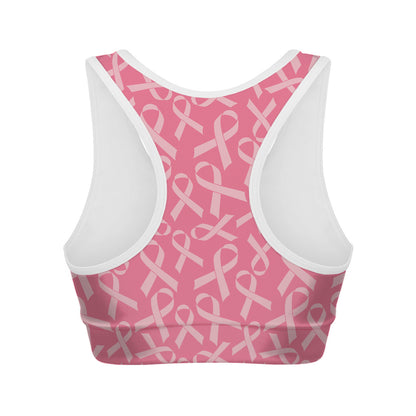 Pink Ribbon Breast Cancer Pattern Print Women's Sports Bra