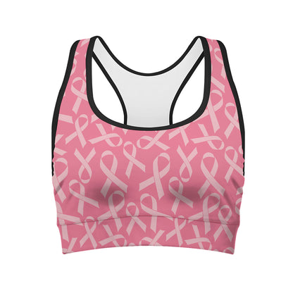 Pink Ribbon Breast Cancer Pattern Print Women's Sports Bra