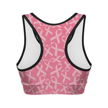 Pink Ribbon Breast Cancer Pattern Print Women's Sports Bra