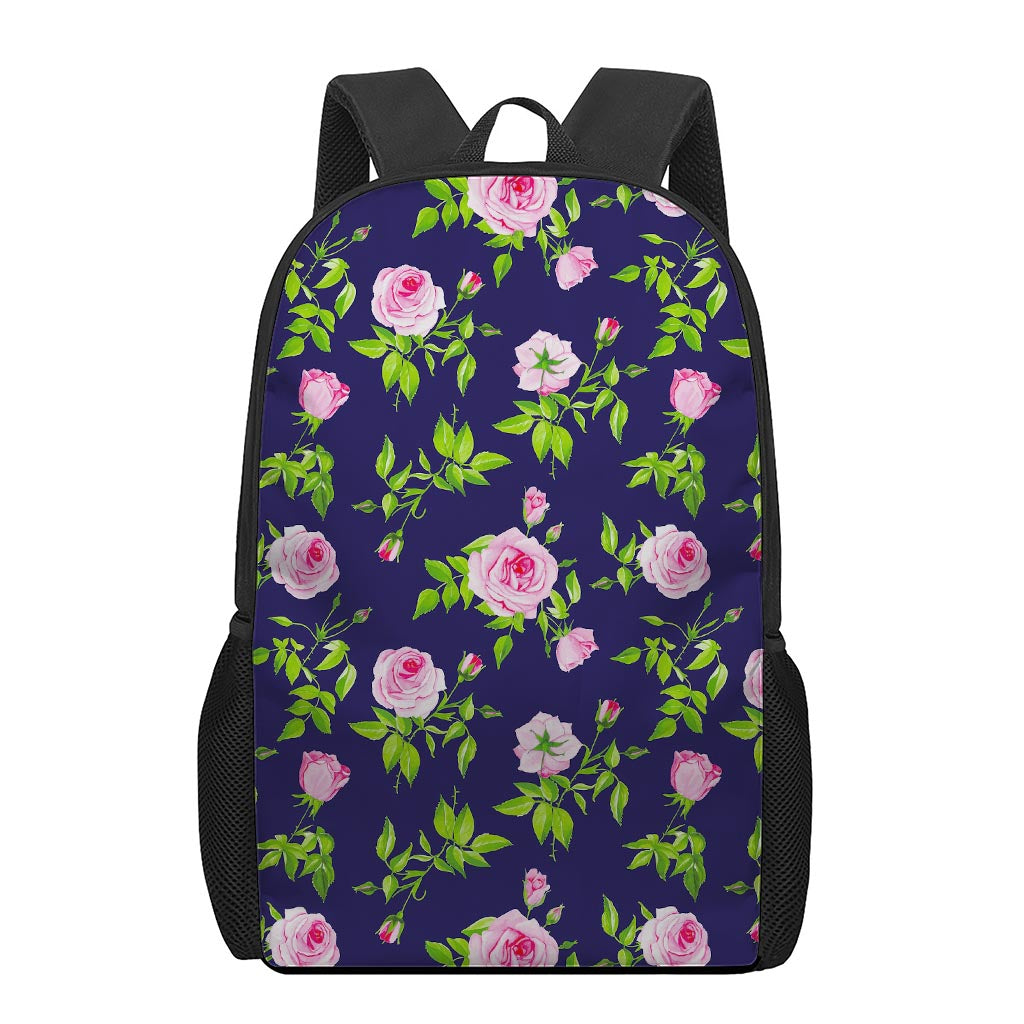 Pink Rose Floral Flower Pattern Print 17 Inch Backpack