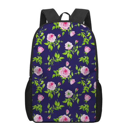 Pink Rose Floral Flower Pattern Print 17 Inch Backpack