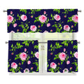 Pink Rose Floral Flower Pattern Print 3 Piece Kitchen Curtains